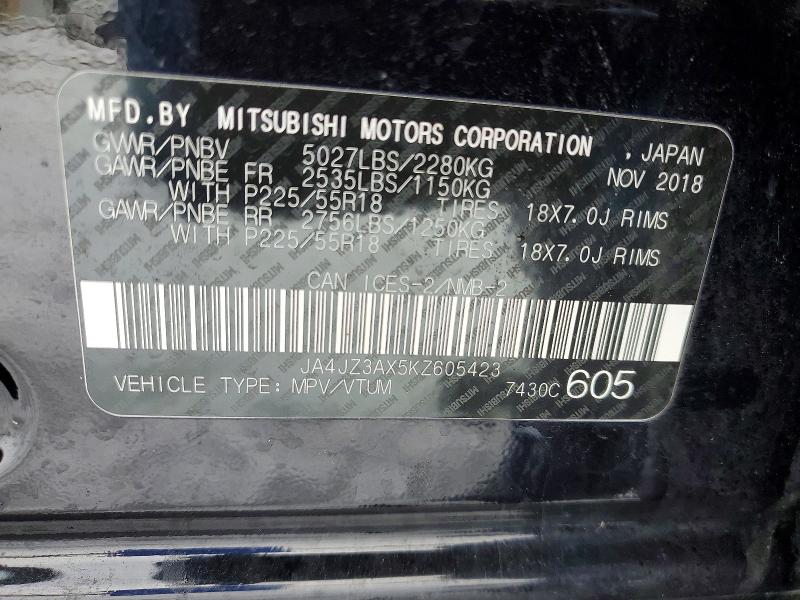Продаж на аукціоні авто 2019 Mitsubishi Outlander, vin: JA4JZ3AX5KZ605423, номер лоту: 78426495