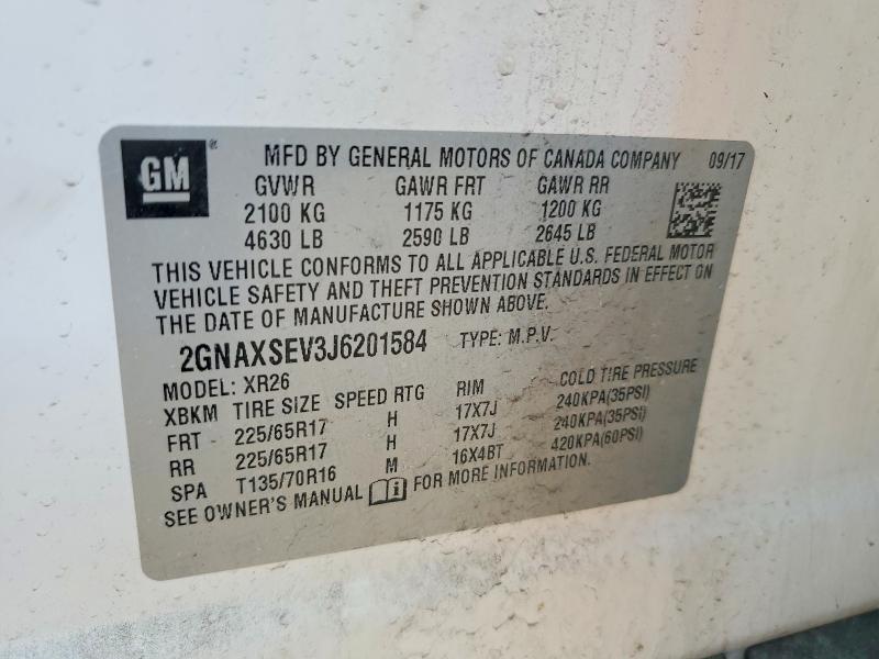 2018 Chevrolet Equinox მანქანა იყიდება აუქციონზე, vin: 2GNAXSEV3J6201584, აუქციონის ნომერი: 79410075