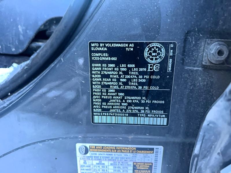 78541285 :رقم المزاد ، WVGEP9BP4FD003318 vin ، 2015 Volkswagen Touareg مزاد بيع
