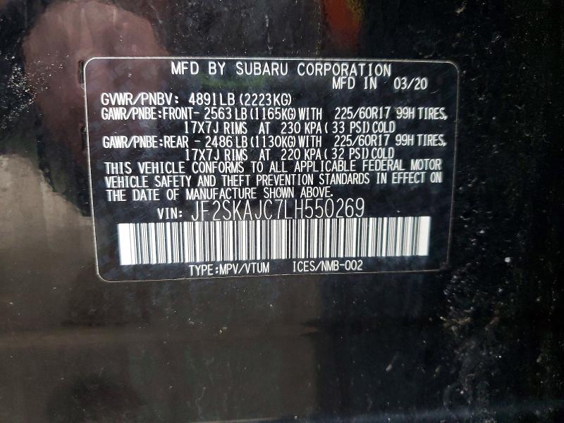 Продаж на аукціоні авто 2020 Subaru Forester, vin: JF2SKAJC7LH550269, номер лоту: 78798885