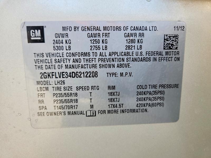 77908155 :رقم المزاد ، 2GKFLVE34D6212208 vin ، 2013 Gmc Terrain مزاد بيع