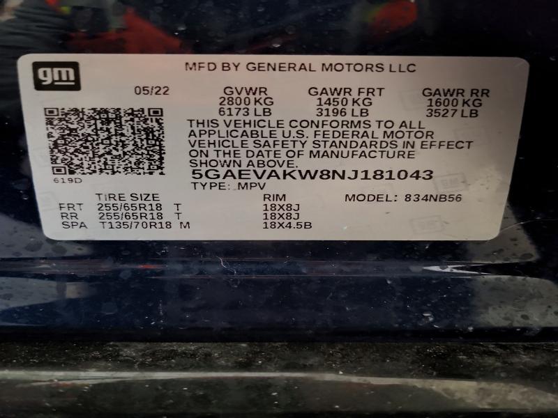Продажа на аукционе авто 2022 Buick Enclave, vin: 5GAEVAKW8NJ181043, номер лота: 77355265