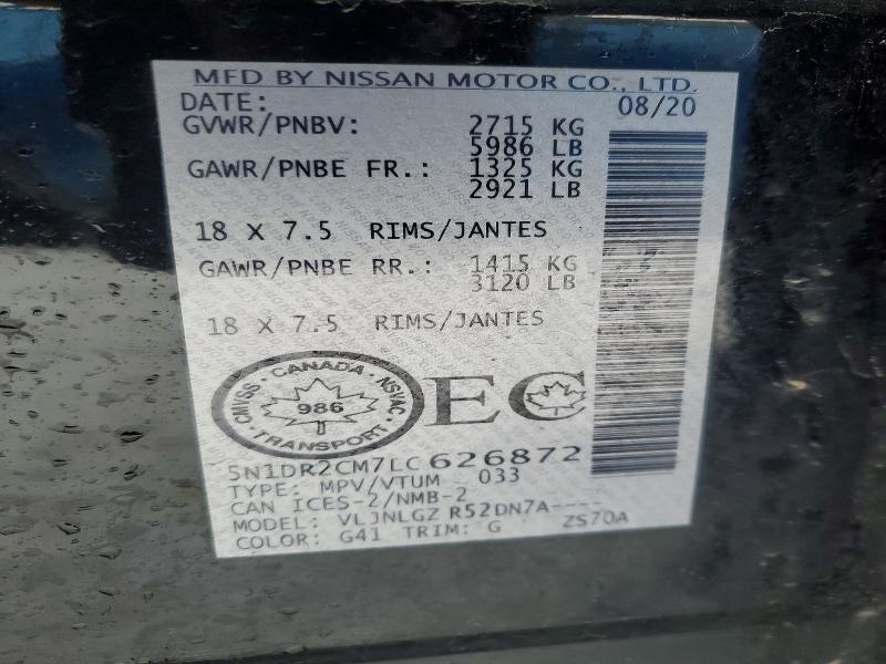 78074155 :رقم المزاد ، 5N1DR2CM7LC626872 vin ، 2020 Nissan Pathfinder مزاد بيع