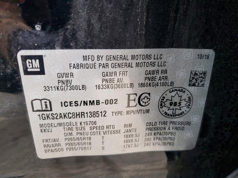Aukcja sprzedaży 2017 Gmc Yukon, vin: 1GKS2AKC8HR138512, numer aukcji: 77744795