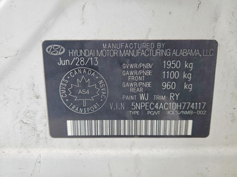 Продажа на аукционе авто 2013 Hyundai Sonata, vin: 5NPEC4AC1DH774117, номер лота: 75994975