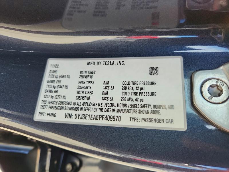 78123315 :رقم المزاد ، 5YJ3E1EA5PF409970 vin ، 2023 Tesla Model 3 مزاد بيع