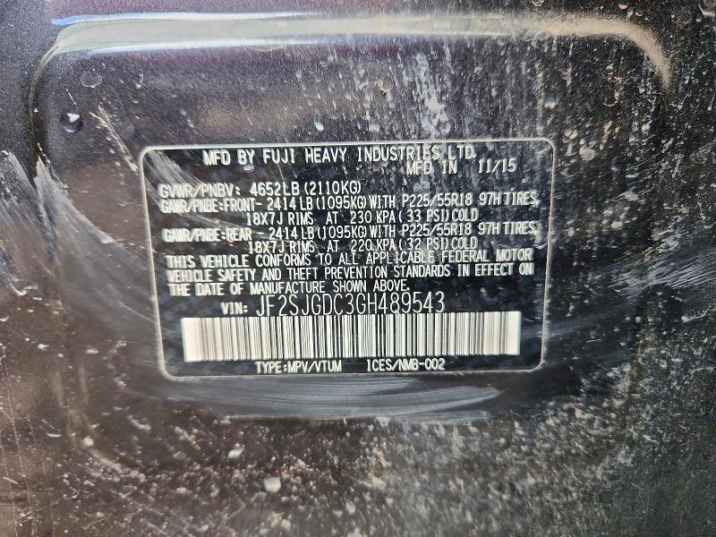 77609385 :رقم المزاد ، JF2SJGDC3GH489543 vin ، 2016 Subaru Forester مزاد بيع
