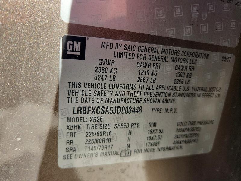 75185865 :رقم المزاد ، LRBFXCSA5JD003448 vin ، 2018 Buick Envision مزاد بيع