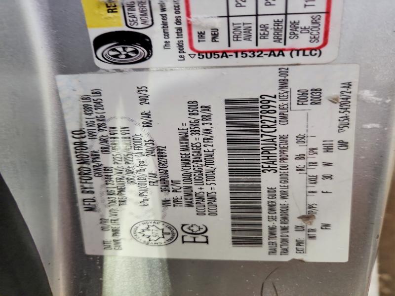2012 Ford Fusion მანქანა იყიდება აუქციონზე, vin: 3FAHP0JA7CR278992, აუქციონის ნომერი: 77510945