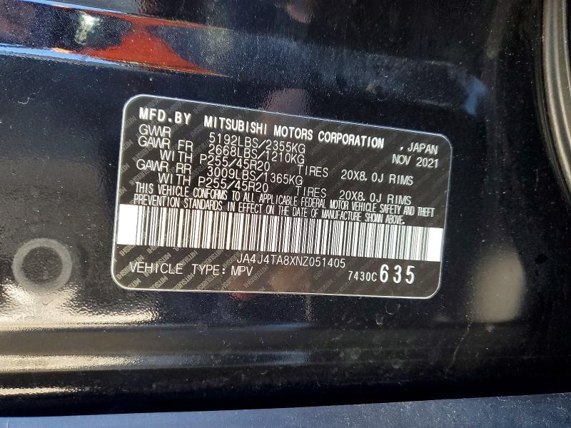 Aukcja sprzedaży 2022 Mitsubishi Outlander, vin: JA4J4TA8XNZ051405, numer aukcji: 75214285
