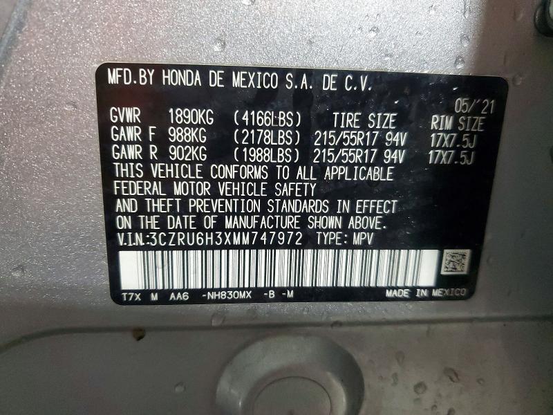 2021 Honda Hr-v Lx მანქანა იყიდება აუქციონზე, vin: 3CZRU6H3XMM747972, აუქციონის ნომერი: 76771045
