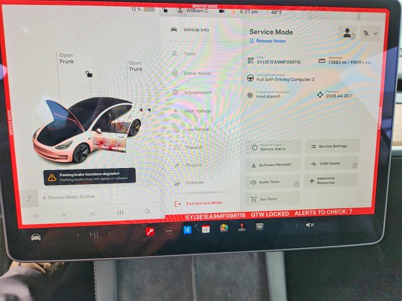 2021 Tesla Model 3 მანქანა იყიდება აუქციონზე, vin: 5YJ3E1EA9MF098118, აუქციონის ნომერი: 77519755