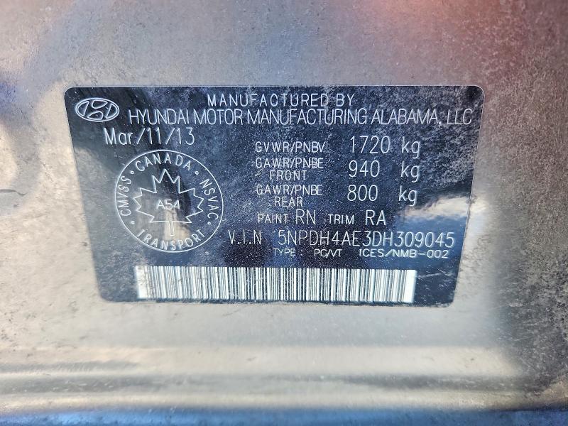 Aukcja sprzedaży 2013 Hyundai Elantra, vin: 5NPDH4AE3DH309045, numer aukcji: 75280855