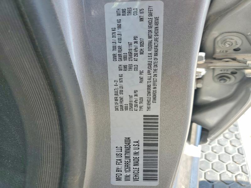 2021 Ram 1500 მანქანა იყიდება აუქციონზე, vin: 1C6RREJM7MN834004, აუქციონის ნომერი: 79214125
