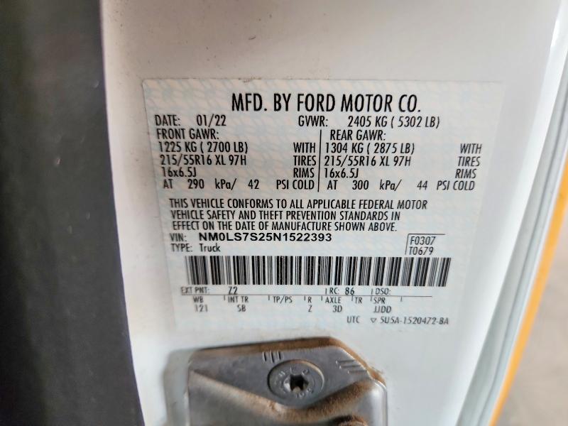 2022 Ford Transit Connect მანქანა იყიდება აუქციონზე, vin: NM0LS7S25N1522393, აუქციონის ნომერი: 79293055