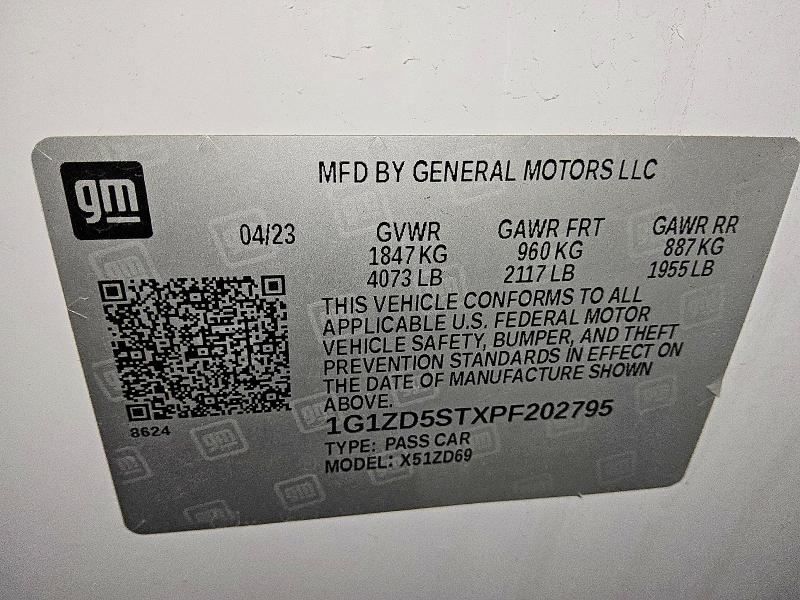 Aukcja sprzedaży 2023 Chevrolet Malibu, vin: 1G1ZD5STXPF202795, numer aukcji: 78691505