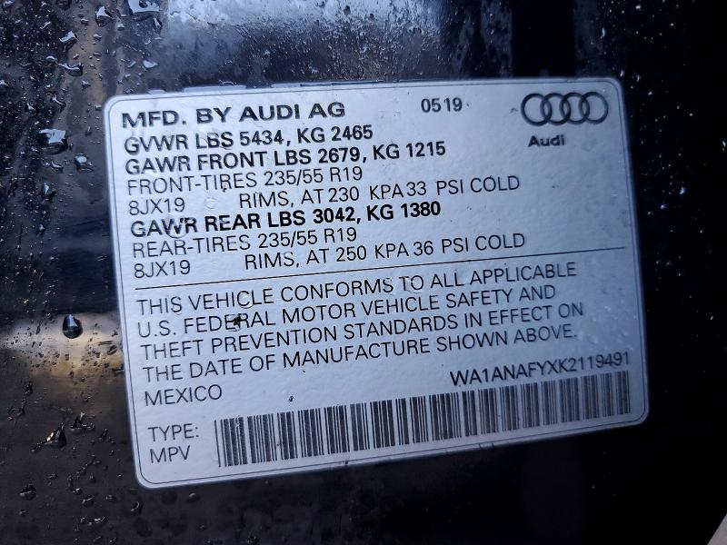 Aukcja sprzedaży 2019 Audi Q5, vin: WA1ANAFYXK2119491, numer aukcji: 77554865