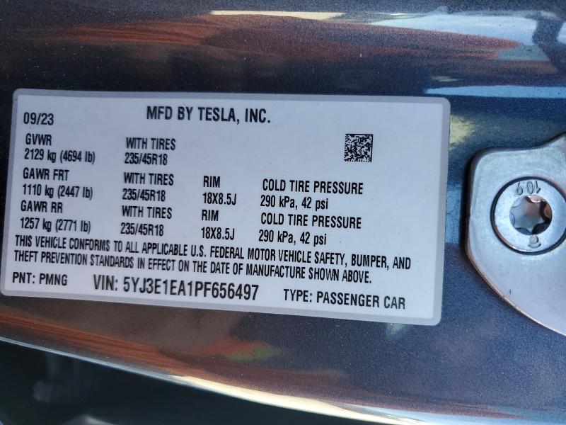 Продажа на аукционе авто 2023 Tesla Model 3, vin: 5YJ3E1EA1PF656497, номер лота: 75355475