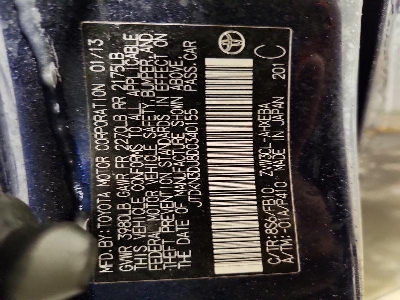 75171315 :رقم المزاد ، JTDKN3DU8D0340155 vin ، 2013 Toyota Prius مزاد بيع