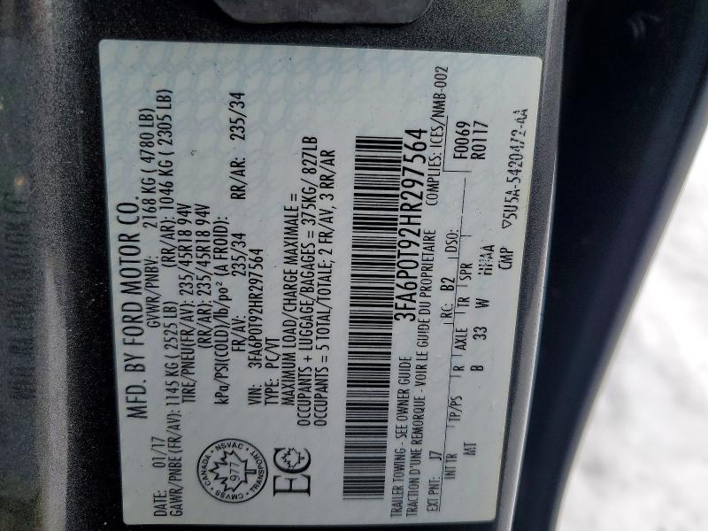 Aukcja sprzedaży 2017 Ford Fusion, vin: 3FA6P0T92HR297564, numer aukcji: 76491035