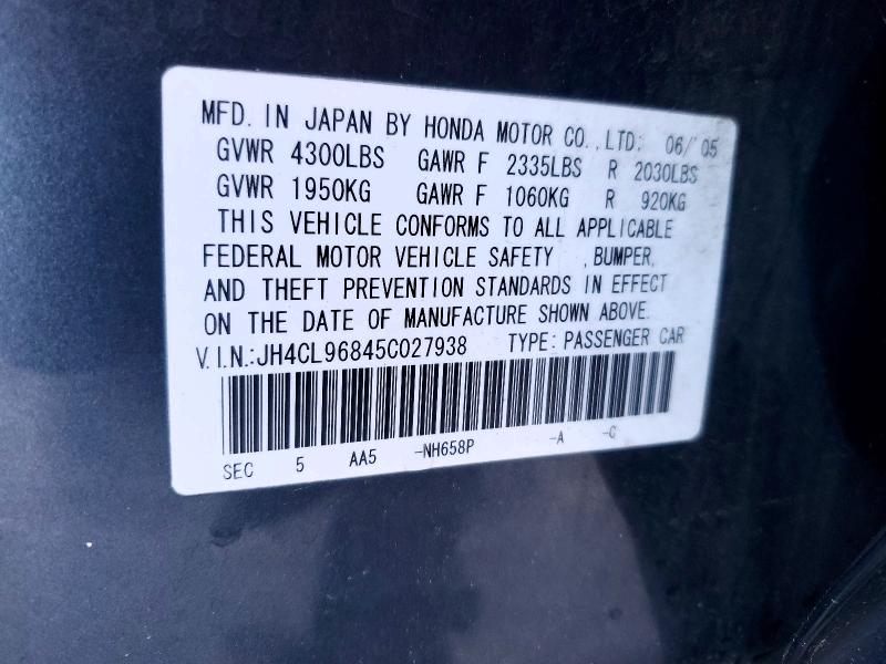 Продажа на аукционе авто 2005 Acura Tsx, vin: JH4CL96845C027938, номер лота: 76288065