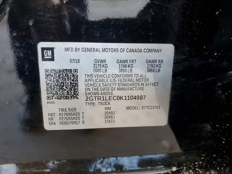 Auction sale of the 2019 Gmc Sierra Limited, vin: 2GTR1LEC0K1104987, lot number: 75747265