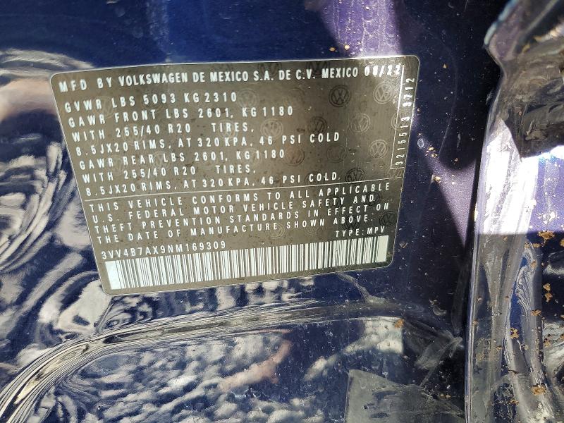 Auction sale of the 2022 Volkswagen Tiguan, vin: 3VV4B7AX9NM169309, lot number: 77529555