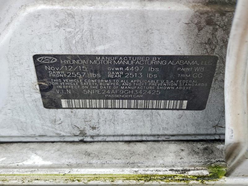 2016 Hyundai Sonata მანქანა იყიდება აუქციონზე, vin: 5NPE24AF9GH342425, აუქციონის ნომერი: 78378085
