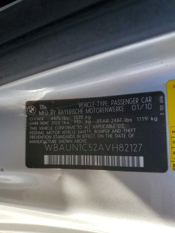 2010 Bmw 1 Series მანქანა იყიდება აუქციონზე, vin: WBAUN1C52AVH82127, აუქციონის ნომერი: 78378805