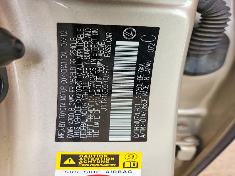 76915375 :رقم المزاد ، JTHBK1GGXD2007977 vin ، 2013 Lexus Es مزاد بيع