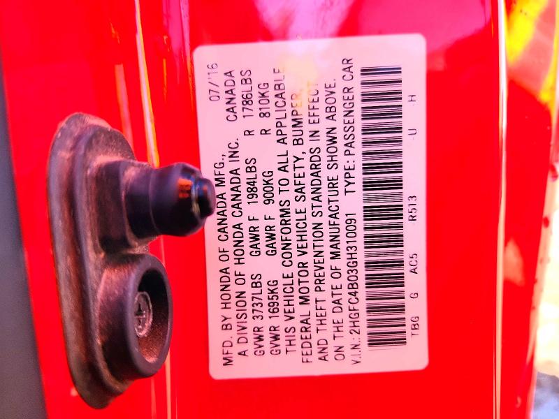 Aukcja sprzedaży 2016 Honda Civic, vin: 2HGFC4B03GH310091, numer aukcji: 75819795