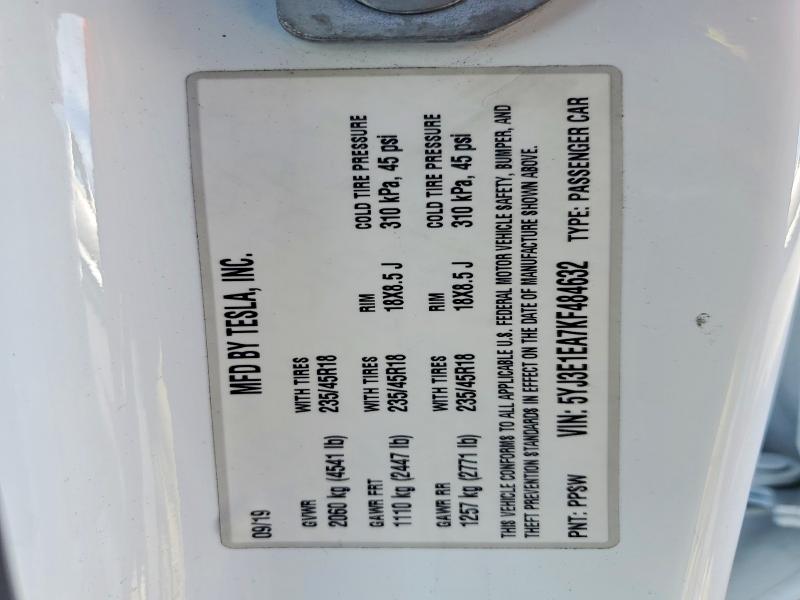Aukcja sprzedaży 2019 Tesla Model 3, vin: 5YJ3E1EA7KF484632, numer aukcji: 77625835