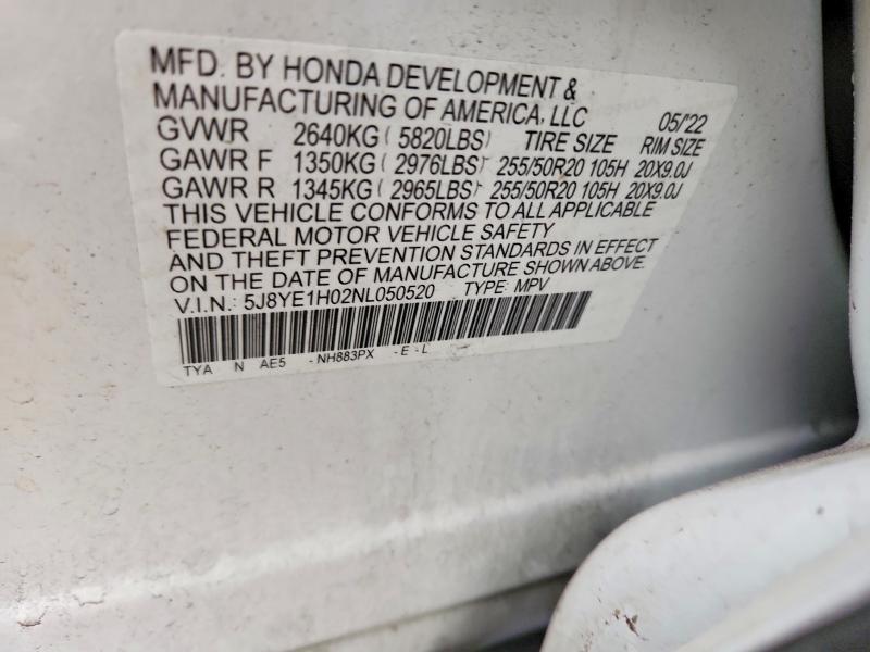 Aukcja sprzedaży 2022 Acura Mdx, vin: 5J8YE1H02NL050520, numer aukcji: 77860835