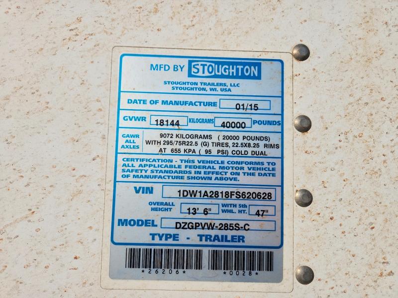 Aukcja sprzedaży 2015 Stoughton Trailers I, vin: 1DW1A2818FS620628, numer aukcji: 78382945