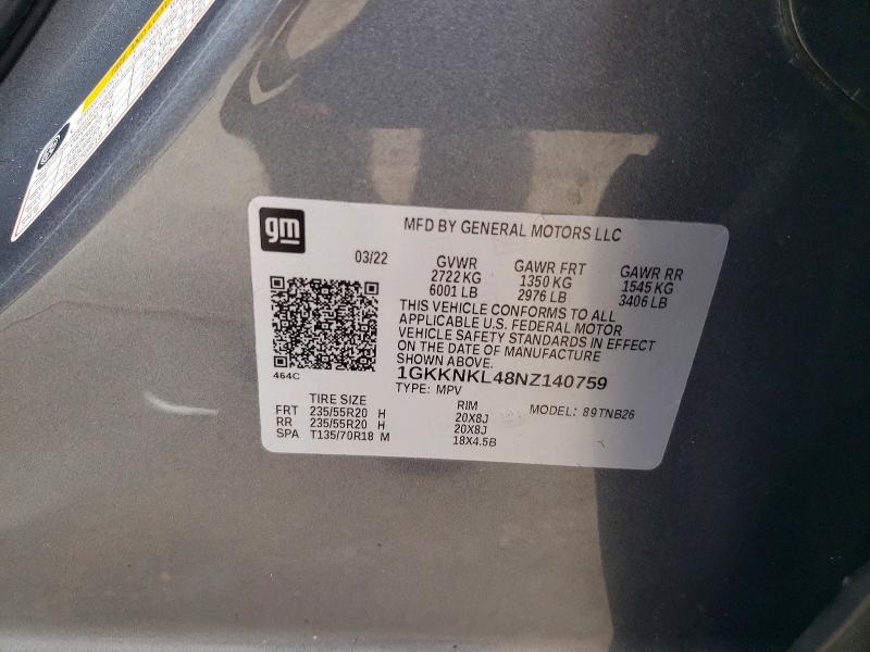 Aukcja sprzedaży 2022 Gmc Acadia, vin: 1GKKNKL48NZ140759, numer aukcji: 78315595
