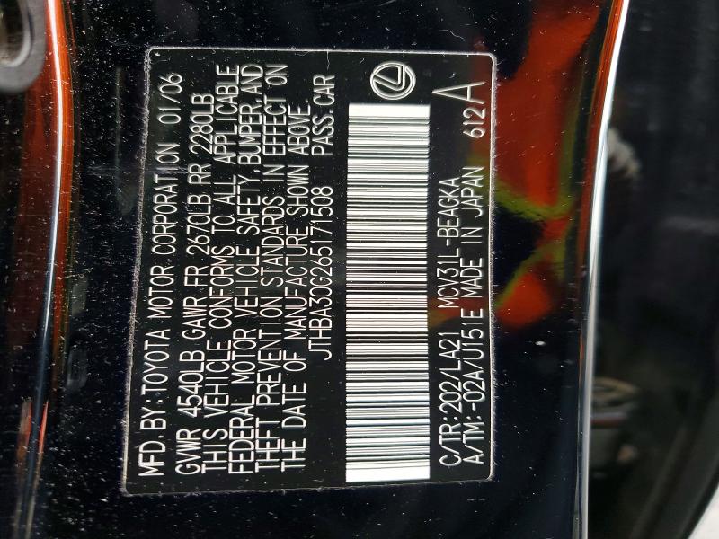 Продажа на аукционе авто 2006 Lexus Es, vin: JTHBA30G265171508, номер лота: 77275385