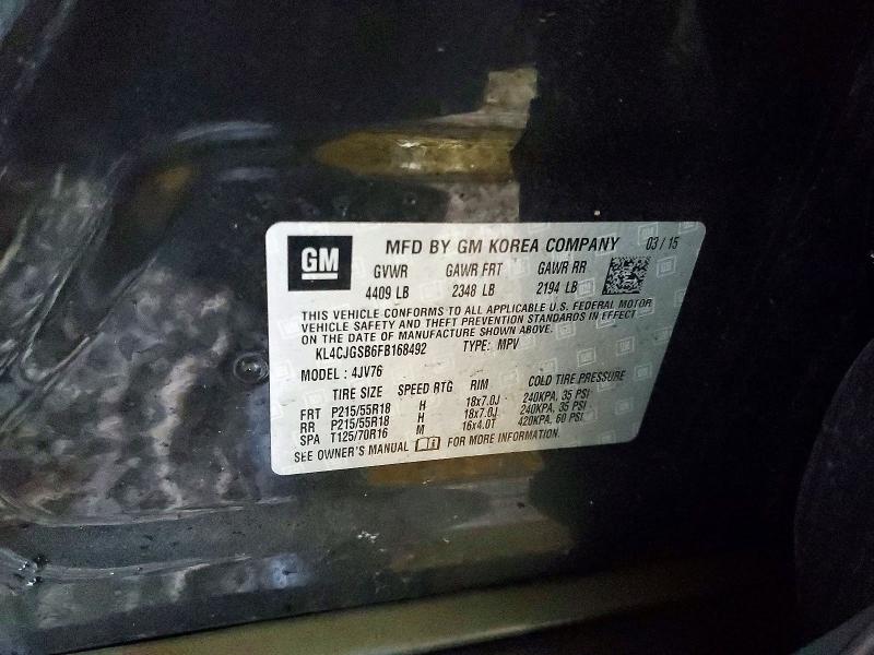 75367275 :رقم المزاد ، KL4CJGSB6FB168492 vin ، 2015 Buick Encore مزاد بيع