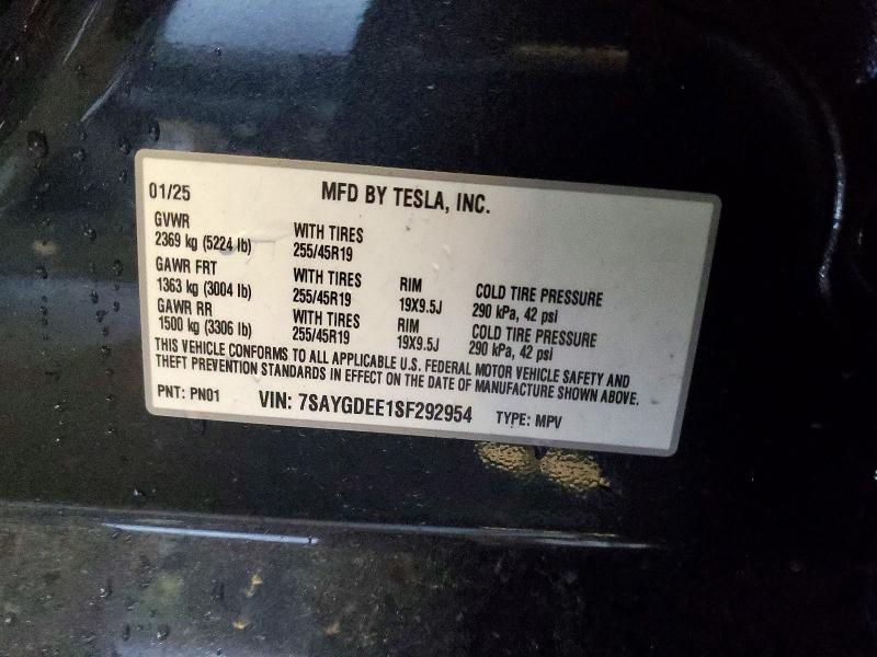 Продажа на аукционе авто 2025 Tesla Model Y, vin: 7SAYGDEE1SF292954, номер лота: 77655705