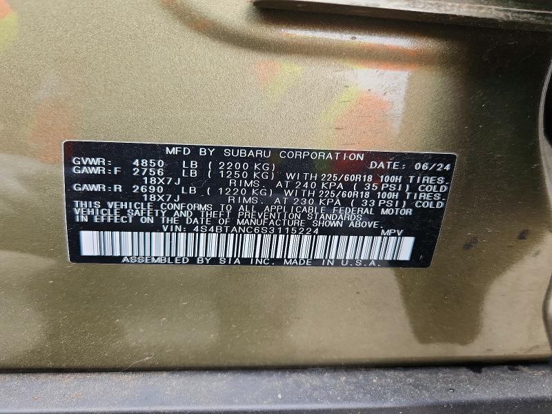 78846115 :رقم المزاد ، 4S4BTANC6S3115224 vin ، 2025 Subaru Outback مزاد بيع