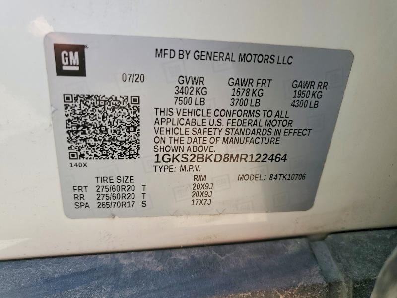 2021 Gmc Yukon მანქანა იყიდება აუქციონზე, vin: 1GKS2BKD8MR122464, აუქციონის ნომერი: 77737545
