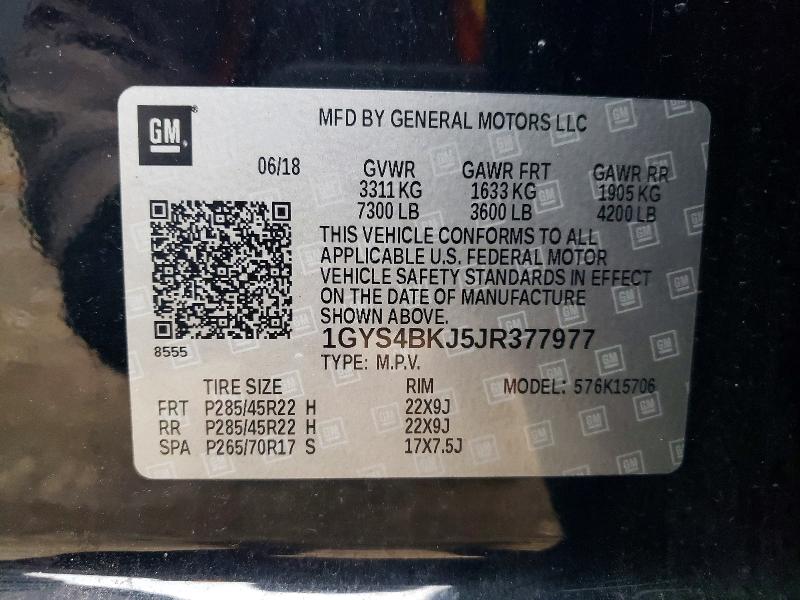 Aukcja sprzedaży 2018 Cadillac Escalade, vin: 1GYS4BKJ5JR377977, numer aukcji: 72834355