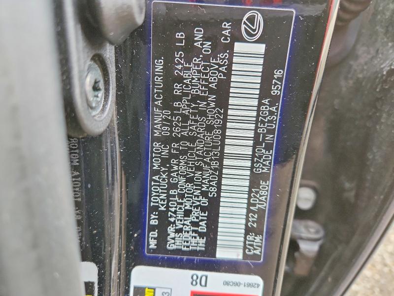 2020 Lexus Es მანქანა იყიდება აუქციონზე, vin: 58ADZ1B13LU081922, აუქციონის ნომერი: 76047755