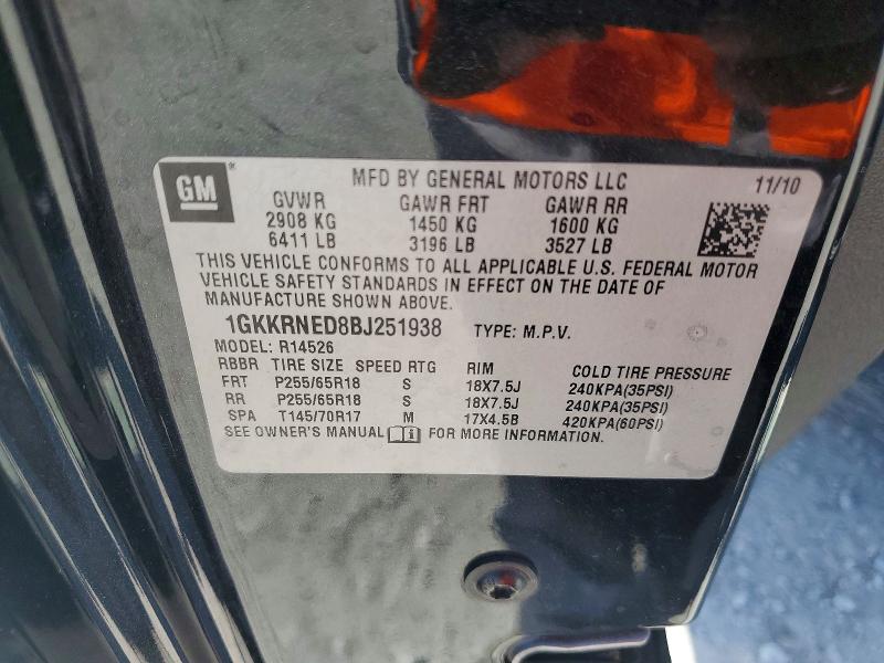 2011 Gmc Acadia მანქანა იყიდება აუქციონზე, vin: 1GKKRNED8BJ251938, აუქციონის ნომერი: 78458165