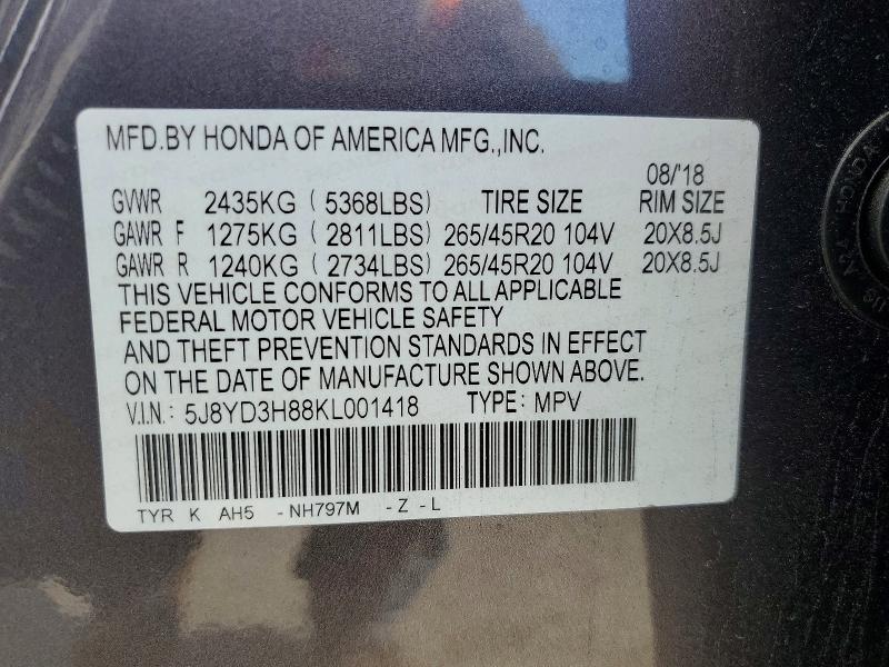 Aukcja sprzedaży 2019 Acura Mdx, vin: 5J8YD3H88KL001418, numer aukcji: 78364835