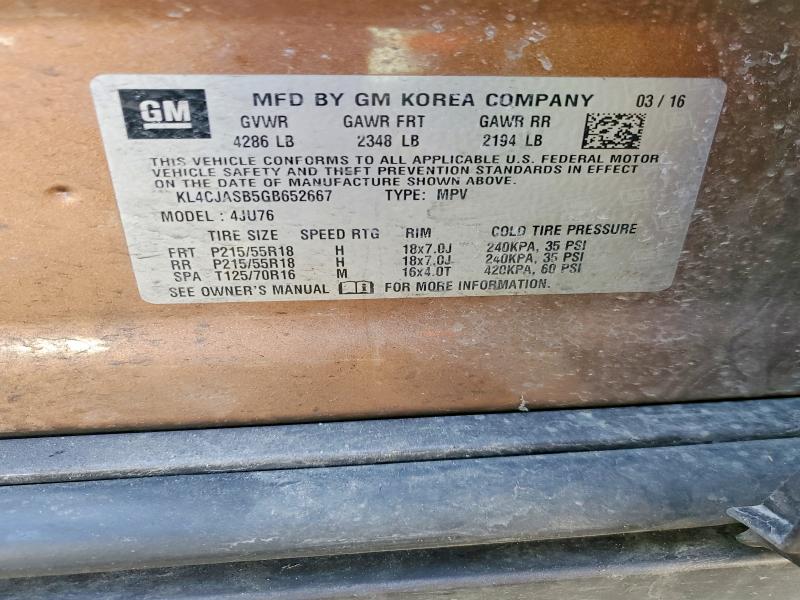 75617085 :رقم المزاد ، KL4CJASB5GB652667 vin ، 2016 Buick Encore مزاد بيع