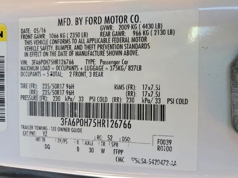2017 Ford Fusion მანქანა იყიდება აუქციონზე, vin: 3FA6P0H75HR126766, აუქციონის ნომერი: 77549005