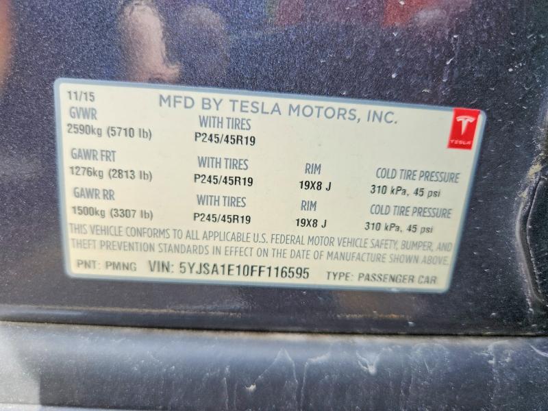 74360135 :رقم المزاد ، 5YJSA1E10FF116595 vin ، 2015 Tesla Model S مزاد بيع