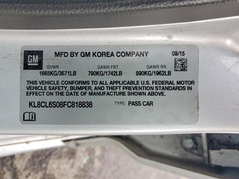 2015 Chevrolet Spark Ev მანქანა იყიდება აუქციონზე, vin: KL8CL6S08FC818838, აუქციონის ნომერი: 78622895
