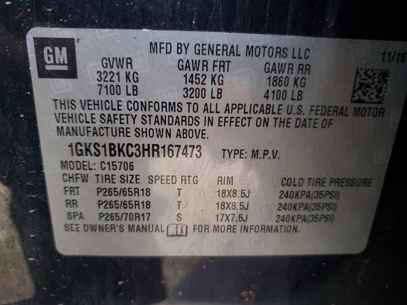 77679425 :رقم المزاد ، 1GKS1BKC3HR167473 vin ، 2017 Gmc Yukon مزاد بيع