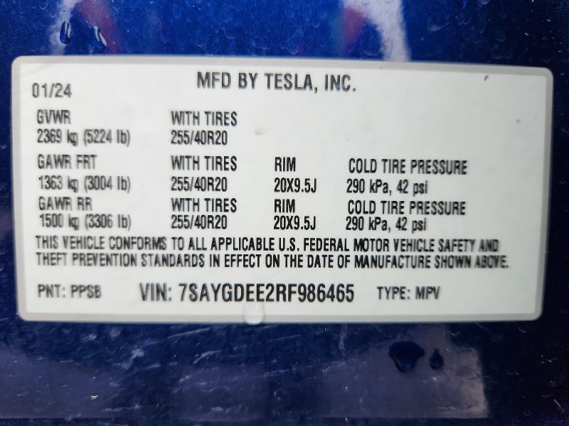 Продаж на аукціоні авто 2024 Tesla Model Y, vin: 7SAYGDEE2RF986465, номер лоту: 74483315